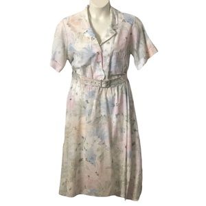 Vintage Women’s Pastel Blue Pink and Green Shirtwaist Dress Size